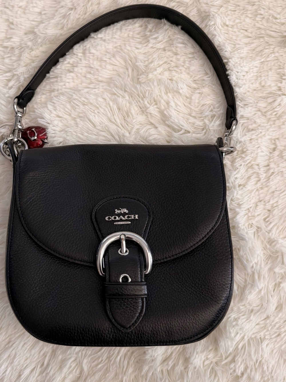 Coach Black Pebbled Leather Buckle Shoulder Bag - Picture 1 of 5